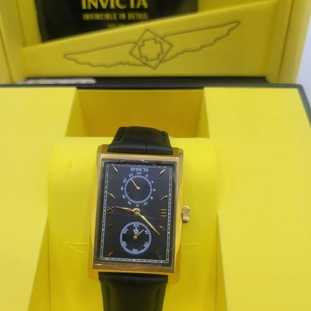 Invicta Vintage 43247 Quartz, Blk Lthr 20 Strap, Silver Black Strap